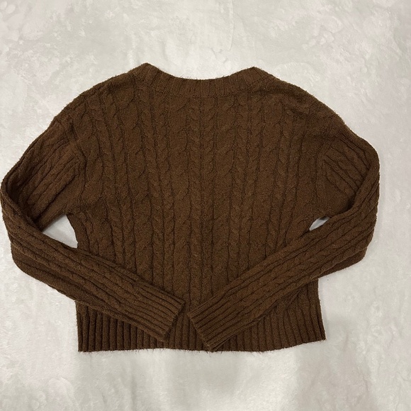 AMERICAN EAGLE OUTFITTERS LADIES CABLE KNIT CARDIGAN SWEATER BROWN MEDIUM - Picture 2 of 3